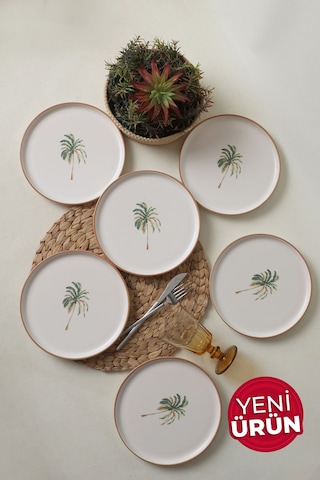 Keramika Bronze Palmiye Nordic Pasta Tabağı 22 Cm 6 Adet 22901 Çok Renkli