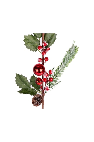Yılbaşı Çiçeği Pike Karlı Berry Kozalaklı Çanlı Ve Toplu Kırmızı-yeşil 73 Cm.