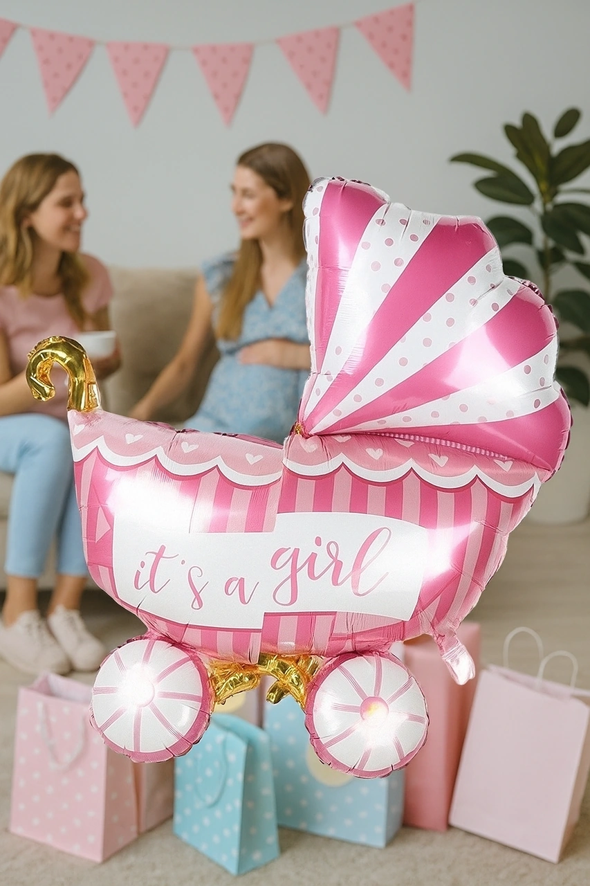 Folyo Balon 30'' İnç 77 Cm Bebek Puset Pembe Cinsiyet Partisi Baby Shower Bebek Partisi Diğer
