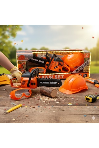 Baretli Ve Gözlüklü Sesli Hızar Seti Oyuncak Power Saw Set