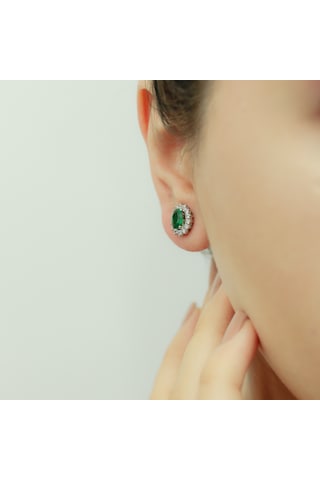 Lova Pırlantalı Oval Zümrüt Anturaj Küpe - 3050003