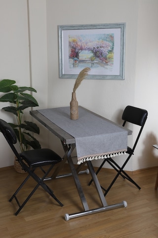 Dnc Home Tekstil Ndchome Keten Gri Antrasit Şeritli Ponpon Runner 150 X 45 Antrasit