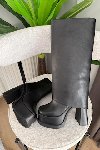 Asmi Shoes Kadın Estiva Platform Topuklu 12 Cm Tak Çıkar Bot Çizme Siyah Siyah