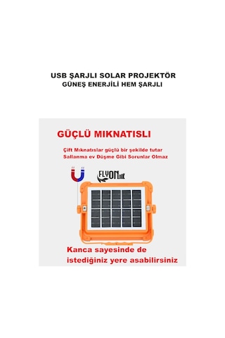 Şarjlı Hem Güneş Enerjli Solar Projektör 4000 Lümel 5 Işık Modlu Lamba Fener Solar Panel Portatif