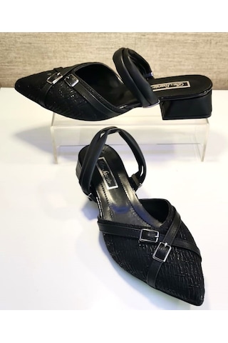 De Scarıo 597 Kadın Arka Açık Kısa Topuklu Ayakkabı Siyah