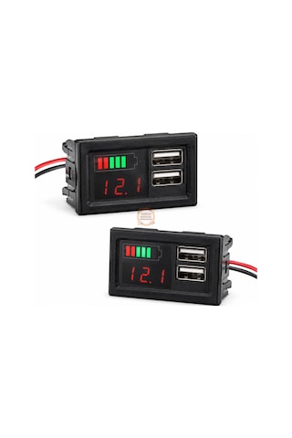 Akü Göstergesi 12 V Voltmetreli Çift Usb Soketli Kapasite Ekranı