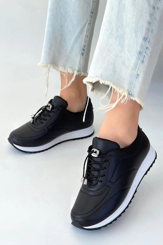 Asmi Shoes Kadın Ayda Bağcıklı Lastikli Ortopedik Rahat Taban Günlük Babet&spor Ayakkabı Siyah Siyah