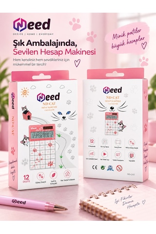 Need Nd-cat Pembe Kedi Pati Desenli Hesap Makinesi Pembe