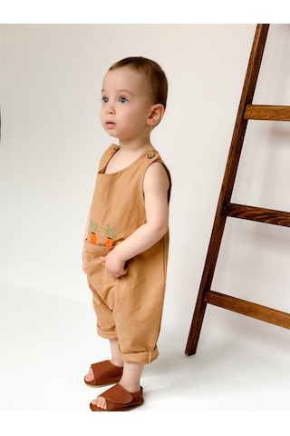 Miababy Nakışlı Yazlık Efil Tulum Kahverengi