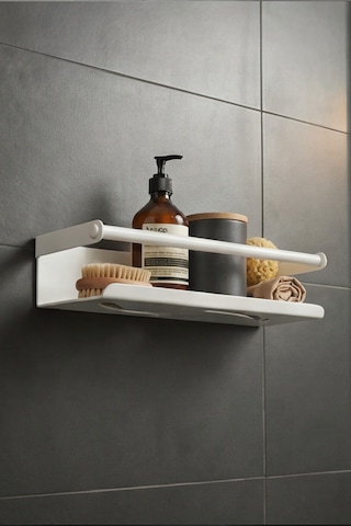 Zift Unique 25cm Paslanmaz Çelik Duş Rafı, Yapışkan Montaj Banyo Rafı,beyaz Mondern Şampuanlık