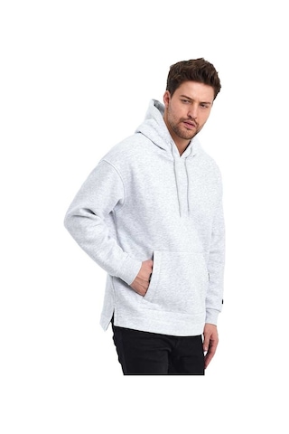 Adams Kapüşonlu Oversize Kanguru Cep Şardonlu 3 İplik Erkek Sweatshirt 001