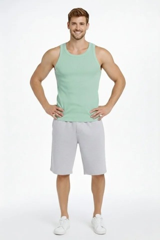 Vexor Erkek Fitilli Atlet Sıfır Yaka Slim Fit Arka Baskılı Spor Atlet - Mint Yeşili