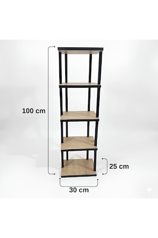 Modern 5 Bölmeli Köşe Rafı - Dekortif Duvar Rafı - 100 Cm Safir Meşe