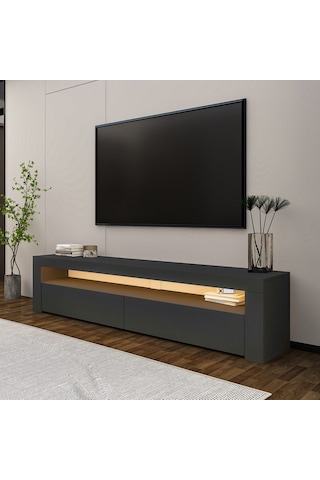 Batı Led Işıklı 2 Kapaklı Tv Sehpası 150 Cm Minimal Tasarım Antrasit