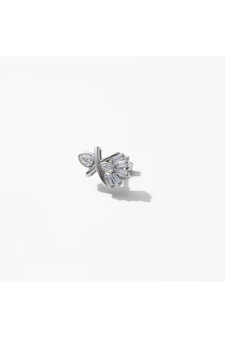 Earcuff Sıkıştırmalı Çelik Kıkırdak Küpe Baget Taşlı X Gümüş Renk