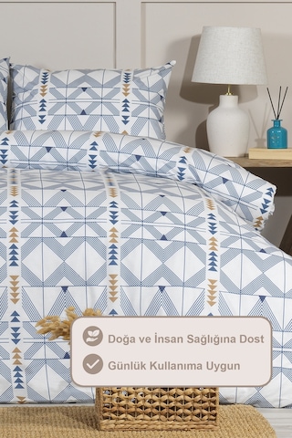 Elart Marcus Nevresim Takımı Çift Kişilik %100 Pamuk Ranforce Lastikli Çarşaf 200x220 Cm Mavi MAVI