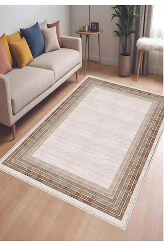 Krem Dijital Baskı Salon Halısı Kaymaz Tabanlı Yıkanabilir Halı Yolluk 527 Krem