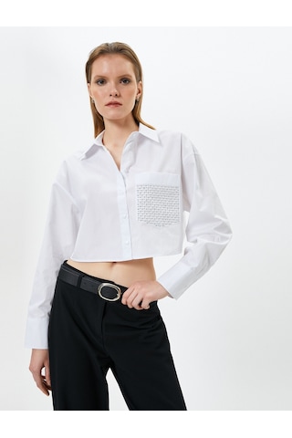 Koton Crop Uzun Kollu Gömlek Cep Detaylı Düğmeli Pamuklu Beyaz 4sak60229pw 4SAK60229PW000 Beyaz