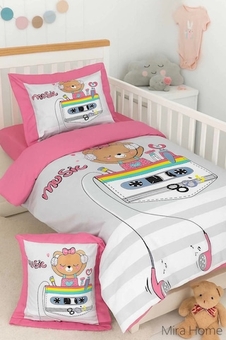 Dijital Baskılı 3d Pamuklu Yenidoğan Bebek Nevresim Takımı Enjoy Music Çok Renkli