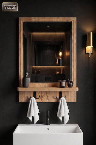 Antik Ahşap Dekoratif Ayna Raflı Askılıklı Banyo Oda Lavabo Wc Dresuar Koridor Konsol Mutfak Makyaj Aynası Desenli Antik Çam