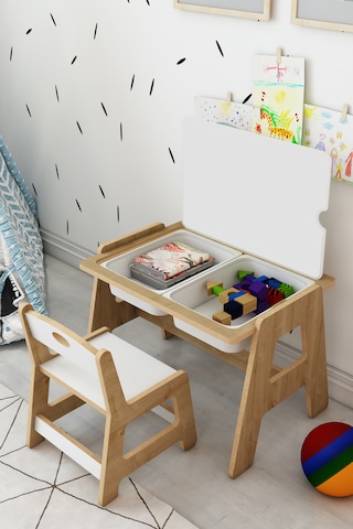 Lesson Montessori Ahşap Aktivite Masa Sandalye Takımı Pembe Beyaz