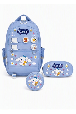 Cinnamoroll Baskılı Aksesuarlı Cüzdanlı Okul Çantası Ve Kalemlik Seti Mavi