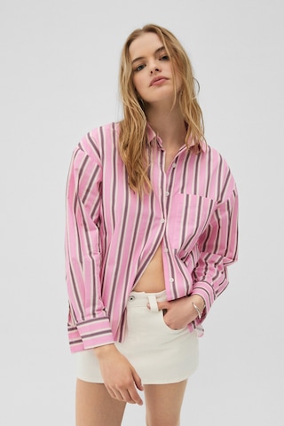 Grimelange Grımelange Mırel Kadın Oversize Fit %100 Organik Pamuklu Pembe Çizgili Gömlek