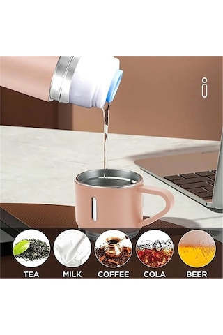 Kişiselleştirilebilir 3 Bardaklı Çelik Termos 05 Lt Pembe Pembe