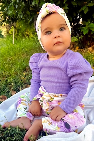 Babymod Çiçek Deseenli Bandanalı Pamuklu 3'lü Kız Bebek Takım 001