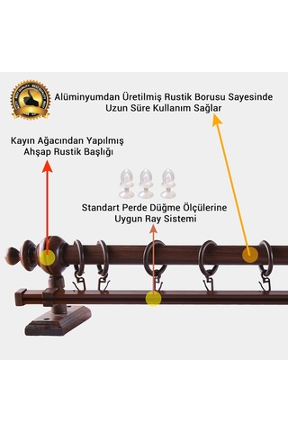 Ceviz Ahşap Rustik Perde Askısı - Raylı Rustik Borusu ,Perde Rayı