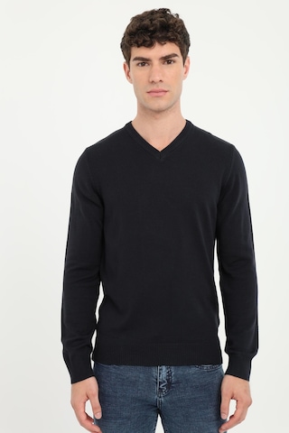Dufy Erkek Slim Fit V Yaka Lacivert Triko-16944
