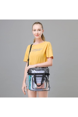 Moveevo Siyah Şeffaf Stadyum Onaylı Pvc Çanta - Su Geçirmez, Taşınabilir, Güçlü Kollü Ve Askılı Askı İle Spor Etkinlikleri, Konserler İçin Siyah