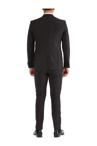 Efor Black 034 Slim Fit Yelekli Çıkarılabilir Saten Yaka Siyah Damatlık Smokin Takım Siyah