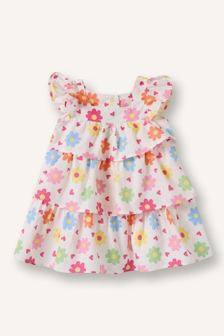Defacto Çiçekli Kısa Kollu Poplin Elbise Kız Bebek H6741a526hswt34 Beyaz-wt34