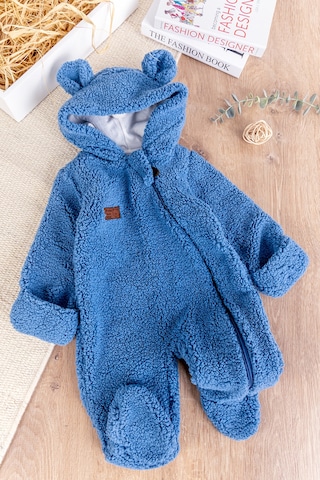 Kapüşonlu Kendinden Eldivenli Welsoft Kışlık Kız/erkek Bebek Tulum mavi