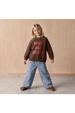Laciel Paris La'cieel Paris 4047 Sloganlı Sweatshirt Cherry Wide Leg Jeans Kahverengi