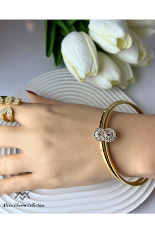 Sonsuzluk Figürlü Zirkon Baget Taşlı Çelik Ajda Charmı / Kolye Ucu Gold