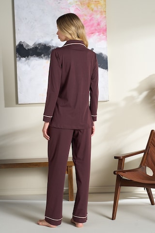 Kadın Interlok Penye Uzun Kol Pijama Takımı 3106 Kahverengi Kahverengi