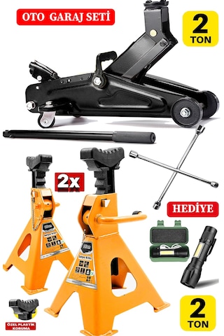 2 Ton Seri Arabalı Kriko + X2adet Sehpa Tip Kriko 4'lü Bijon Set