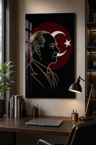 Atatürk Ve Türk Bayrağı Baskılı Cam Tablo Uv Baskı Milli Duvar Dekoru