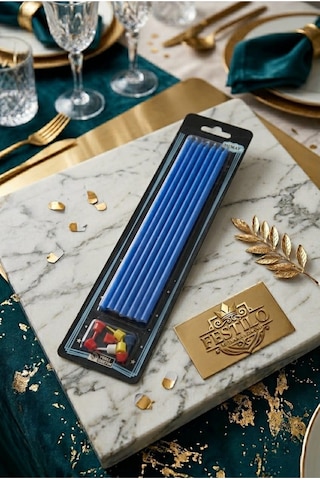 7'li Uzun Mum 20 Cm Pasta Mumu Mavi Pastel Renk Parti Malzemeleri Doğum Günü Süsleri
