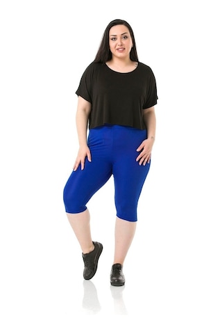 Büyük Beden Karyoka Dikişli Diz Altı İndigo Bayan Tayt