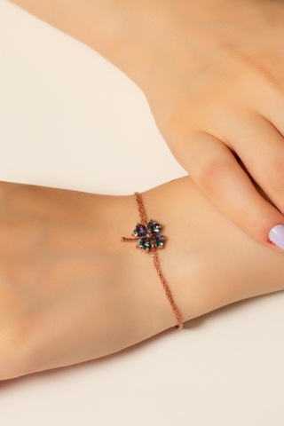 Yonca Model Mistik Topaz Taşlı Gümüş  Bileklik-Rose
