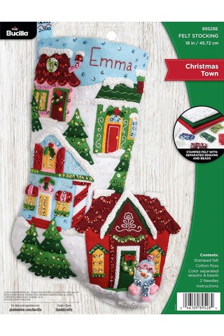 Keçe Aplike Çorap Kiti, Noel Kasabası 45,72 Cm Keçe Aplike Çorap Yapım Kiti, Kendin Yap İğne Sanatı Ve El Sanatları İçin Mükemmel, 89528e 50 x 22
