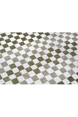 Yeşil Beyaz Modern Geometrik Dama Desenli Yıkanabilir Halı - Yo30035xm Yeşil - Beyaz
