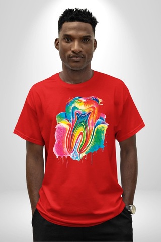 Diş Doktoru Diş Anatomisi Özel Tasarım Pamuklu Bisiklet Yaka Unisex Oversize Boyfriend Dijital Baskılı Kırmızı T-shirt Kırmızı