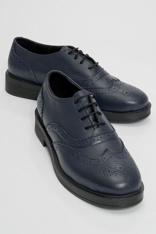 Luvishoes Avra Laci Cilt Hakiki Deri Kadın Oxford Ayakkabı Lacivert