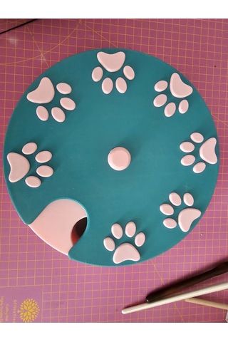 Buradabulabilirsin 3d Baskı Köpek Zeka Oyuncağı Dönen Diskli Ödül Mama Oyuncağı Pati Desenli Turkuaz Pembe Bbz