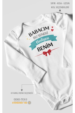 Morivokids Babacım Bu Seneki Hediyen Benim Uzun Kollu Bebek Body %100 Pamuk Beyaz