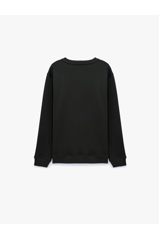 Koton Üç İplik Şardonlu Regular Fit Baskılı Bisiklet Yaka Uzun Kollu Sweatshirt Haki 7wam70037mk
